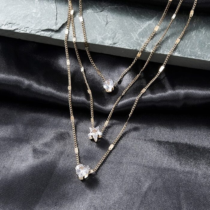 Endearing Three Layer Three Pendant Golden Metal Necklace - Image 3