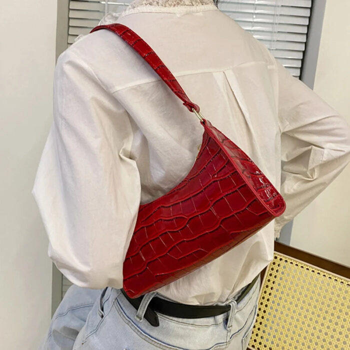 Fashion PU Leather Bags for Women Alligator Pattern Armpit Handbag Female Small Underarm Messenger Bag Purse - Image 6