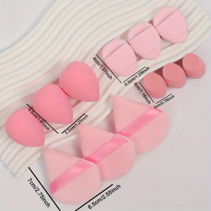 12-Piece All-Purpose Makeup Sponge Set, Made of 3 Loose Powder Puffs, 3 Mini Air Cushion Puffs, 3 Beauty Eggs and 3 Mini Beauty - Image 3
