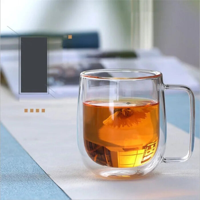 350ml Double Wall Glass Coffee Mug with Handle - Image 3