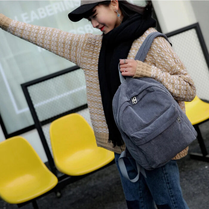 Xajzpa New Trend Backpack Fashion Women Corduroy Backpack College Women Solid Color School Backpack Travel Shoulder Bags For Teenagers - Image 4