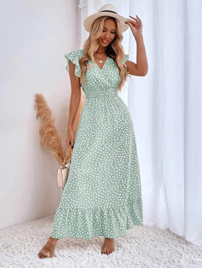 Amazon Cross border American Women's Wear 2024 Spring/Summer Fashion V-neck Long Dress - Image 5