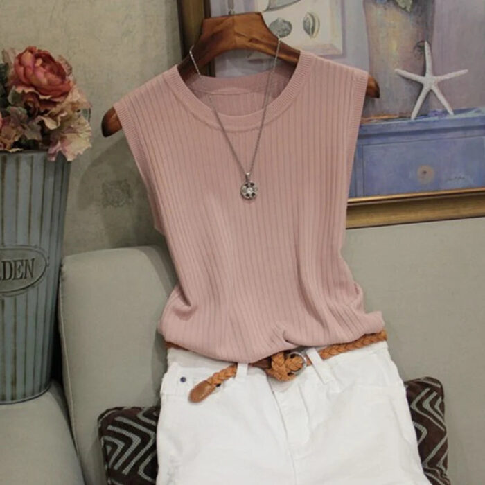 Fashion Woman Blouse 2023 Summer Sleeveless Blouse Women O-neck Knitted Blouse Shirt Women Clothes Womens Tops And Blouses C853 - Image 3
