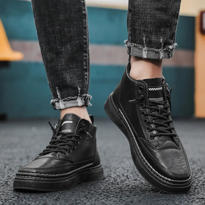 Men Boots Winter High Top Leather Shoes Fashion Cotton Shoes Outdoor - Image 4