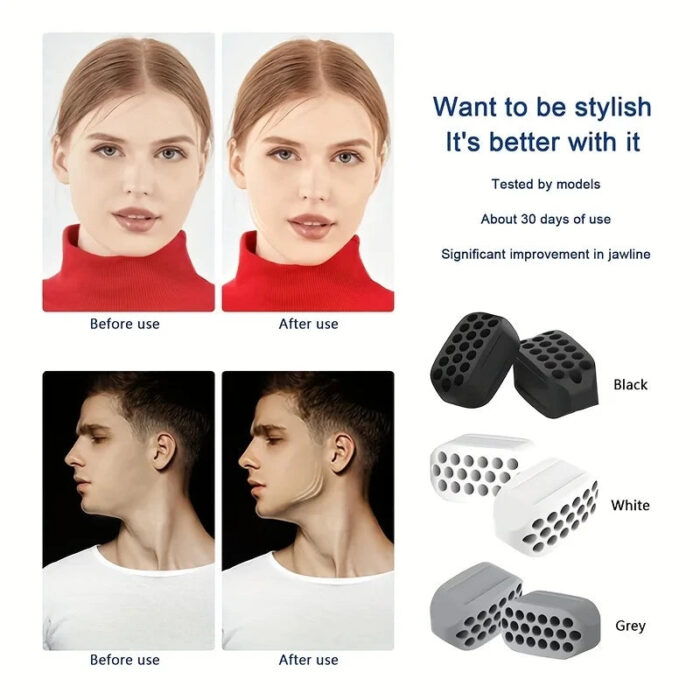 2Pcs Acial Jaw Exerciser Fitness Jawline Muscle Training Double Chin Reducer Neck Face Slimming Mouth Jawliner Silicone Chew - Image 4