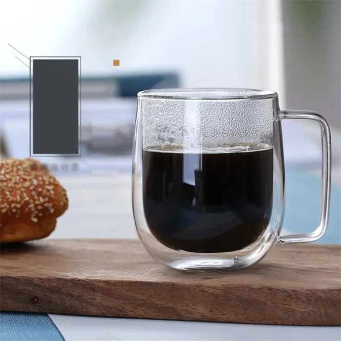 350ml Double Wall Glass Coffee Mug with Handle - Image 4