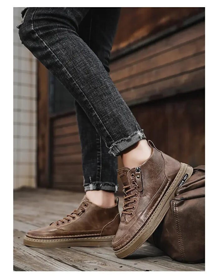 Men Boots Winter High Top Leather Shoes Fashion Cotton Shoes Outdoor - Image 10