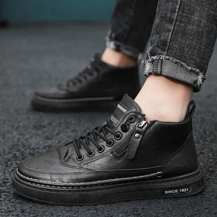 Men Boots Winter High Top Leather Shoes Fashion Cotton Shoes Outdoor - Image 2