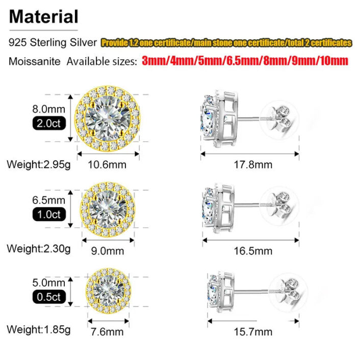 Classic Round 2CT Diamond Test Passed Moissanite Earring For Women Jewelry Sterling Silver 925 Fashion Earrings Engagement Gift - Image 4