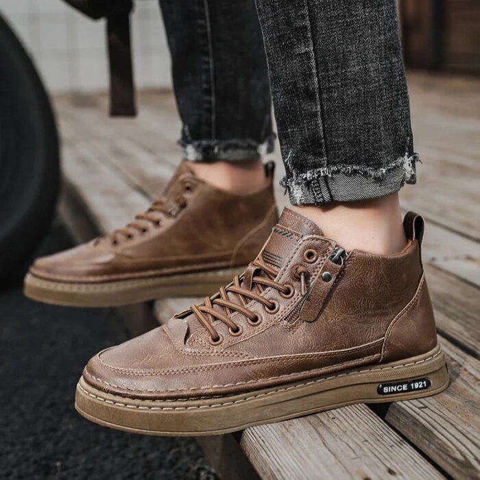 Men Boots Winter High Top Leather Shoes Fashion Cotton Shoes Outdoor - Image 3