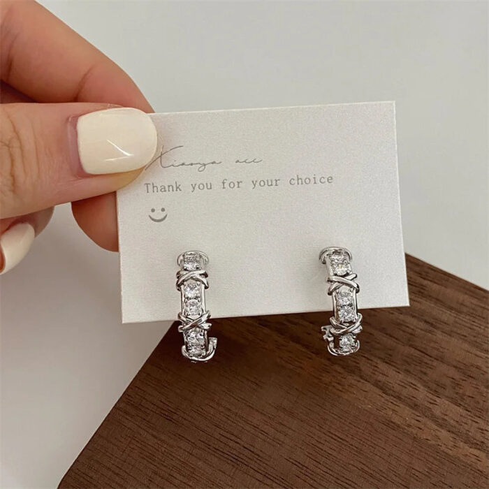 Vintage CC Design Stud Earrings for Women Korean Fashion X Cross Zircon Earring Engagement Jewelry Gifts Wholesale - Image 6