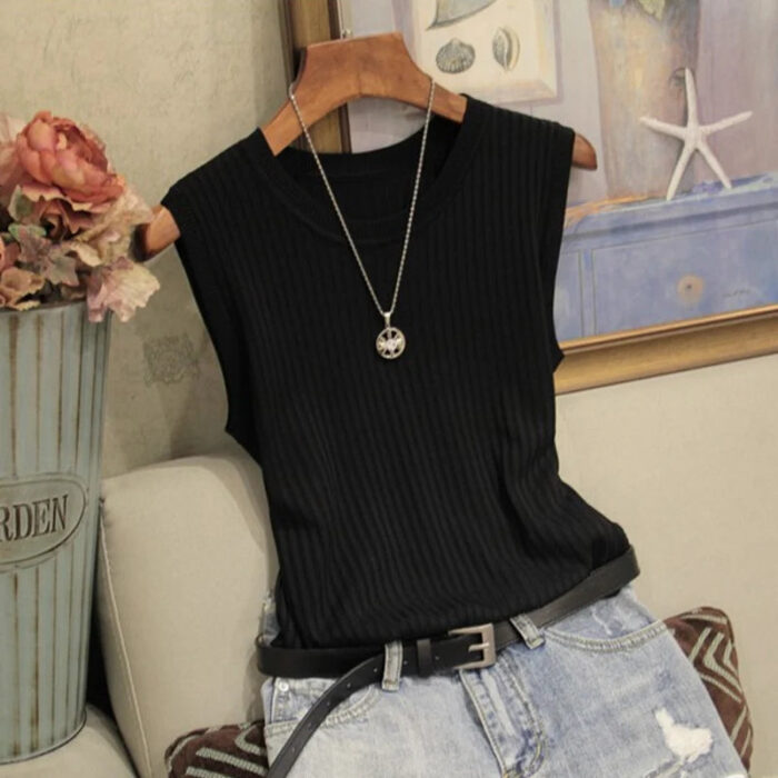 Fashion Woman Blouse 2023 Summer Sleeveless Blouse Women O-neck Knitted Blouse Shirt Women Clothes Womens Tops And Blouses C853 - Image 4