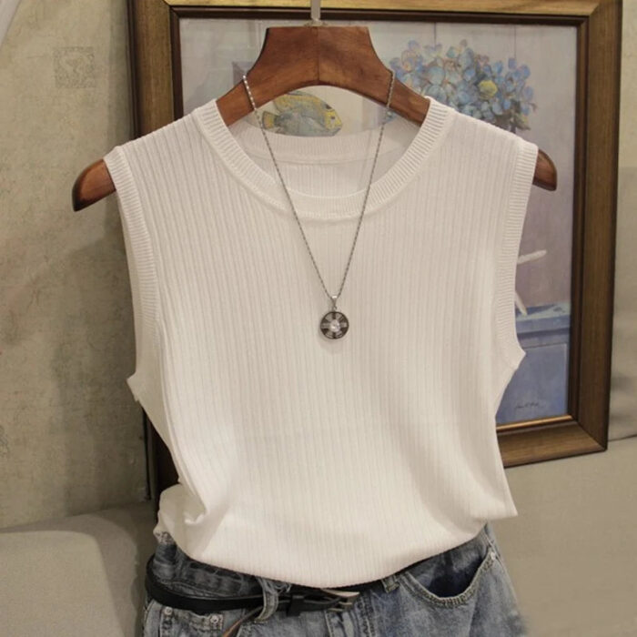 Fashion Woman Blouse 2023 Summer Sleeveless Blouse Women O-neck Knitted Blouse Shirt Women Clothes Womens Tops And Blouses C853 - Image 7