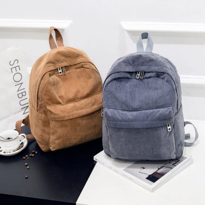 Xajzpa New Trend Backpack Fashion Women Corduroy Backpack College Women Solid Color School Backpack Travel Shoulder Bags For Teenagers - Image 2