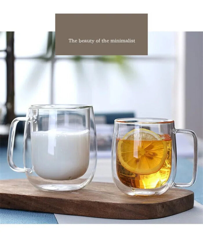 350ml Double Wall Glass Coffee Mug with Handle - Image 5