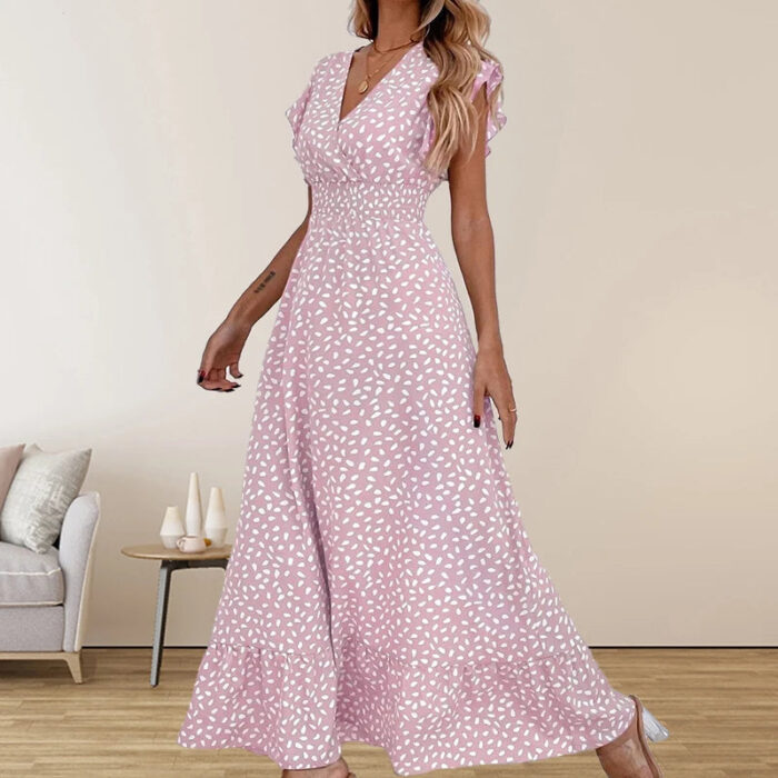 Amazon Cross border American Women's Wear 2024 Spring/Summer Fashion V-neck Long Dress - Image 9