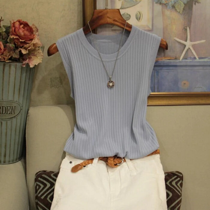 Fashion Woman Blouse 2023 Summer Sleeveless Blouse Women O-neck Knitted Blouse Shirt Women Clothes Womens Tops And Blouses C853 - Image 2