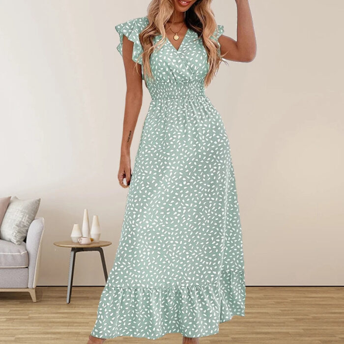 Amazon Cross border American Women's Wear 2024 Spring/Summer Fashion V-neck Long Dress - Image 8