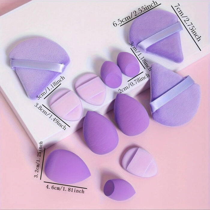 12-Piece All-Purpose Makeup Sponge Set, Made of 3 Loose Powder Puffs, 3 Mini Air Cushion Puffs, 3 Beauty Eggs and 3 Mini Beauty - Image 6